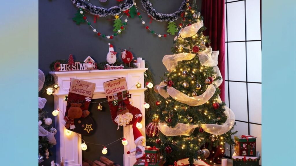 Árbol de Navidad artificial Aigostar de 180 cm con luces LED encendidas