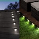 Luces solares para jardín instaladas en escaleras y terrazas exteriores
