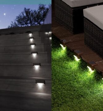 Luces solares para jardín instaladas en escaleras y terrazas exteriores