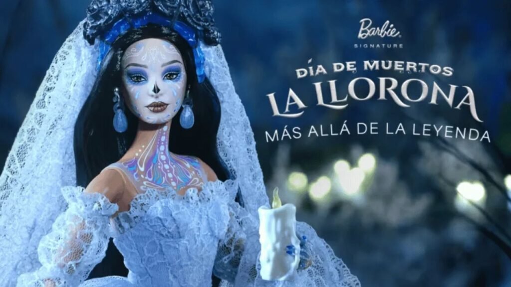Barbie La Llorona de Mattel edición Día de Muertos con vestido blanco, maquillaje de catrina y vela